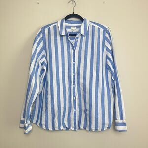 J.Crew Striped Nautical Boho Linen-Blend Collared Button-up Shirt Women's Sz L